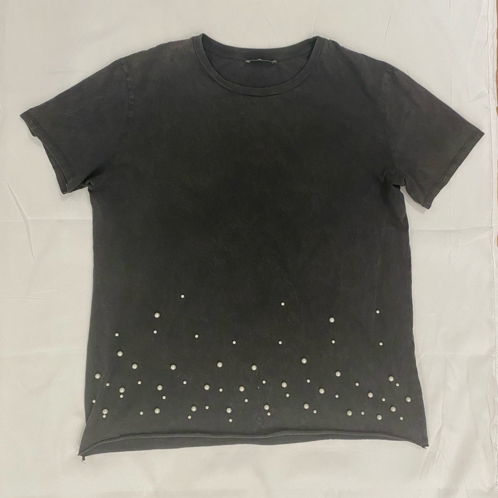 ZARA Trafaluc Women's Top Shirt w/ Pearls Size M GRAPHITE